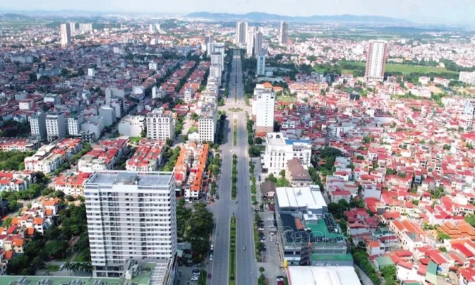 Một góc trung tâm TP Bắc Ninh nhìn từ trên cao. Ảnh: Cổng thông tin điện tử Bắc Ninh